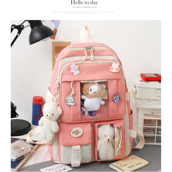Stylish Pink Kawaii Backpack Set - 5 Bags for School, Travel & Casual Life - Picture 2 of 7